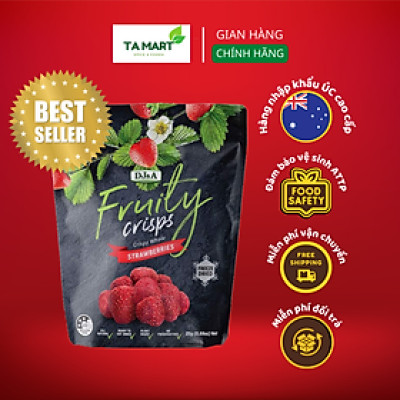 Dâu Tây Sấy - Ăn vặt văn phòng, Ăn KETO - Nhập khẩu Úc DJ&A 25g - Freeze Dried Strawberries Australia