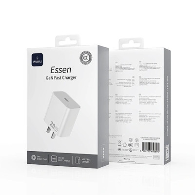 Adapter cóc củ sạc nhanh 20W PD USB C PPS chống cháy hiệu WIWU GAN ESSEN Fast Charger Wi-G002 cho iPhone iPad Oppo Samsung - Hàng nhập khẩu