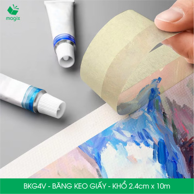 BKG4V - Block 12 cuộn băng keo giấy khổ 2.4cm x 10m - Băng dính giấy viết được, chặn màu sơn