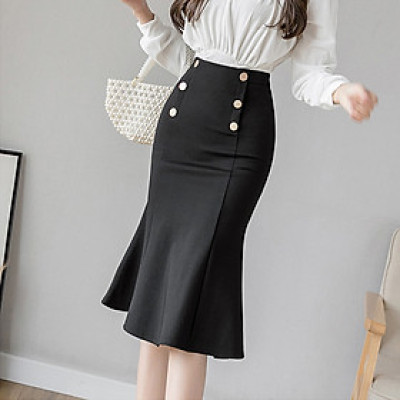 Chân váy đuôi cá midi dáng dài ôm body khóa kéo xẻ sau chất gold nhập co giãn NEW DESIGN CV0087