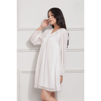 Đầm Babydoll Lụa Crep Cổ Bèo Tay Dài Maxivic, La Mộc - LM012210