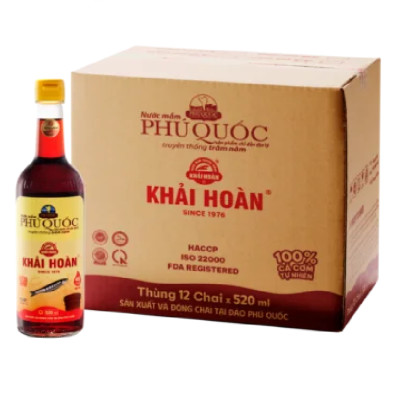 Nước mắm Khải Hoàn Phú Quốc 40-43 độ đạm 520ml thùng 12 chai thủy tinh