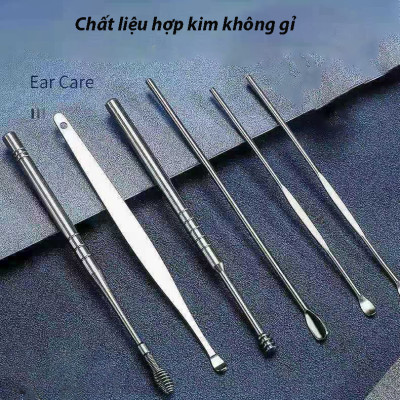 Bộ lấy ráy tai đa năng 6 món Cao cấp bằng thép không rỉ KitAcoom, hàng nhập khẩu cao cấp có hộp đựng
