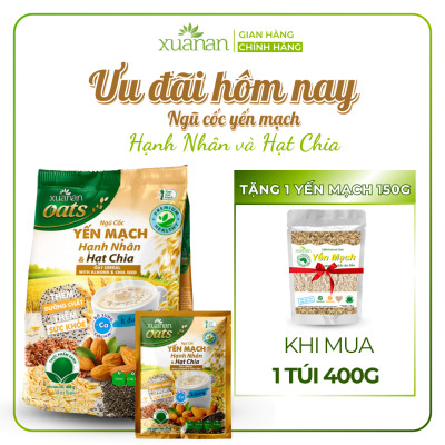 Combo 11 Túi Ngũ Cốc Yến Mạch Hạnh Nhân Hạt Chia Xuân An [ít đường] 400G {25g*16 gói}(Tặng Kèm 11 Túi Yến Mạch 150G)