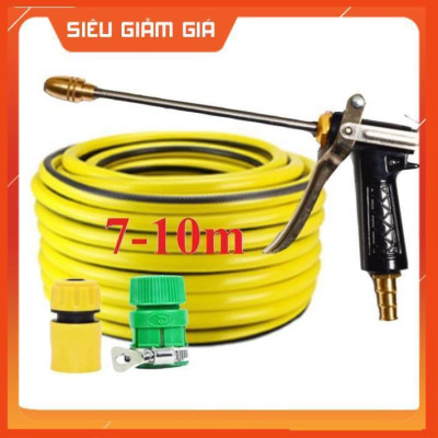 Bộ dây vòi xịt nước rửa xe, tưới cây . tăng áp 3 lần, loại 7m,10m 206318 đầu đồng, cút, nối PE