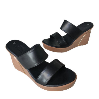 Dép Nữ Quai Ngang Đế Xuồng Da Bò Thật TiTi ĐÔ Cao Cấp 9cm DNU2022d