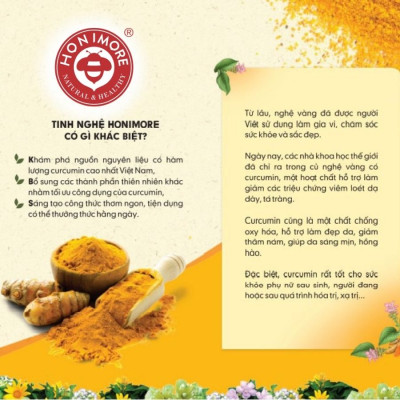 Tinh nghệ canxi Honimore hộp 288g - 18 gói Thơm ngon dễ uống