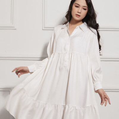 Đầm Babydoll Lụa Satin Cổ Bẻ Maxivic, La Mộc - LM012211
