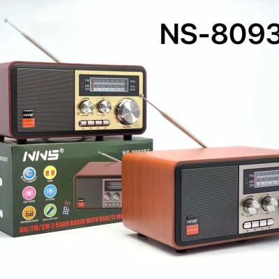 Đài Radio chất liệu gỗ bắt sóng khỏe, điều khiển từ xa, nghe nhạc Bluetooth, USB, điện 220V NNS 8093BT-Hàng Chính Hãng