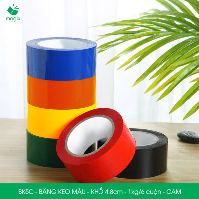 BK5C - 1 cuộn băng keo màu khổ 4.8cm loại 1kg/6 cuộn - Cam - Băng keo, băng dính đóng hàng