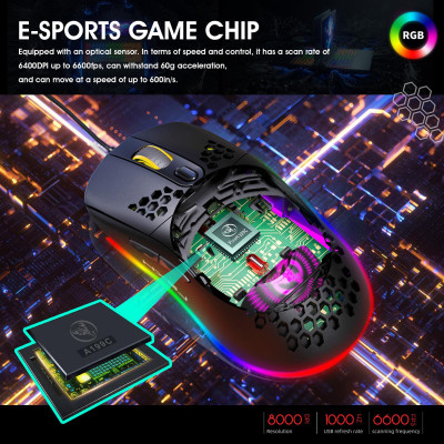 Chuột chơi game lập trình có dây USB Moiuse RGB Lighting với sáu DPI có thể điều chỉnh cho máy tính để bàn HXSJ X600