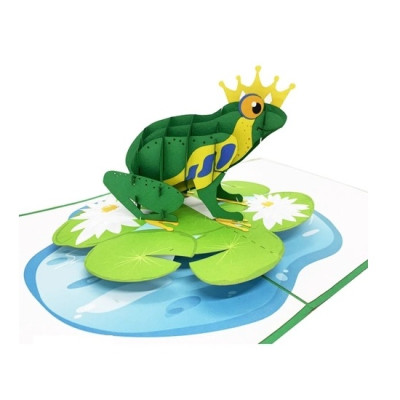 Thiệp 3D Ếch Hoàng Tử Ngồi Trên Lá Sen – Thiệp Pop Up Dễ Thương, Độc Đáo, Tặng Sinh Nhật, Trẻ Em, Bạn Bè, A24