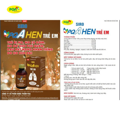 Siro Hen Trẻ Em PQA Hỗ Trợ Bổ Phế Và Giảm Triệu Chứng Ho Do Viêm Phế Quản Hộp 250ml