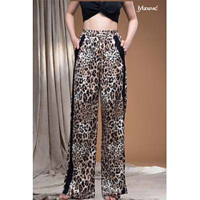 Quần beo lụa cát form suông đắp chiffon dọc LM112431 [BST Da Beo]