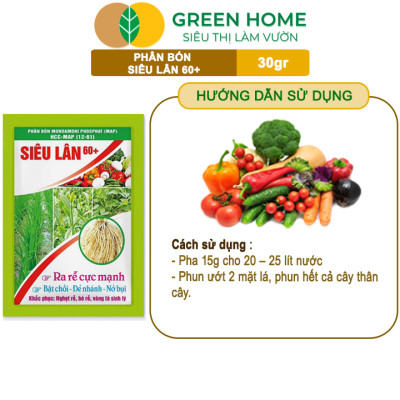 Phân Bón Lá Greenhome, Siêu Lân 60+, Gói 30gr, Phát Triển Rễ, Tạo Mầm Hoa, Kích Ra Hoa