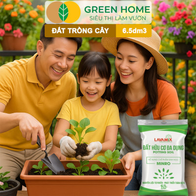 Đất Trồng Cây GreenHome, Lavamix, Bao 6.5dm3 (3kg), Đầy Đủ Dinh Dưỡng, Chuyên Trồng Rau, Hoa, Kiểng