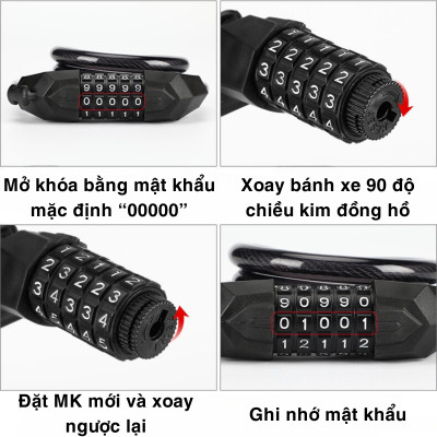 Khóa Xe Đạp OFFICE CHILL Khoá Dây Lõi Thép Mật Mã 5 Số Cao Cấp Chống Trộm Treo Yên Xe Đạp Thể Thao Bảo Hành 90 Ngày 