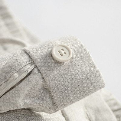 Quần linen nam ống suông, quần dài ống rộng cạp chun có dây rút và khuy trước, phong cách tối giản, vintage Qd11