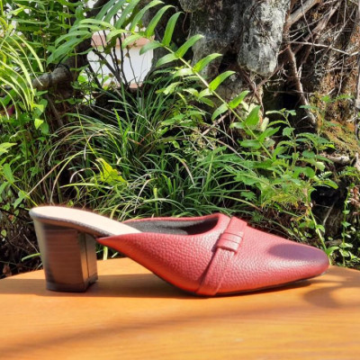 Giày sục da thật nữ hở gót cao cấp thời trang 21227