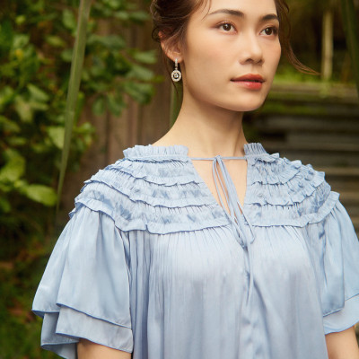 Áo Lụa Nhún Vân TOP221 thời trang thiết kế Hity