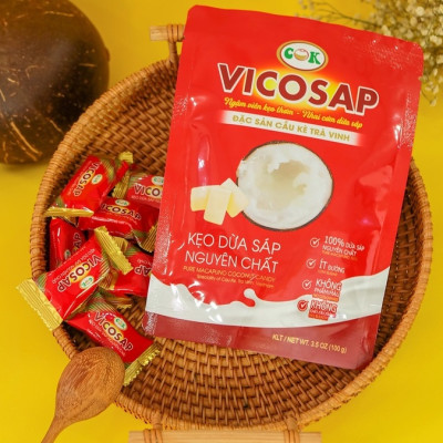 Combo 3 Kẹo dừa sáp VICOSAP vị cacao lá dứa kẹo mềm dẻo ít đường đặc sản Trà Vinh túi 100g