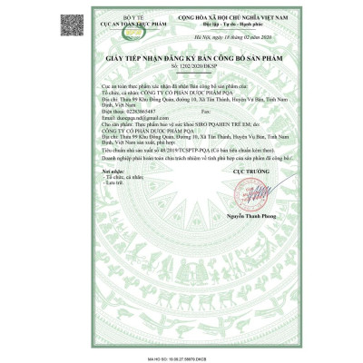 Siro Hen Trẻ Em PQA Hỗ Trợ Bổ Phế Và Giảm Triệu Chứng Ho Do Viêm Phế Quản Hộp 250ml