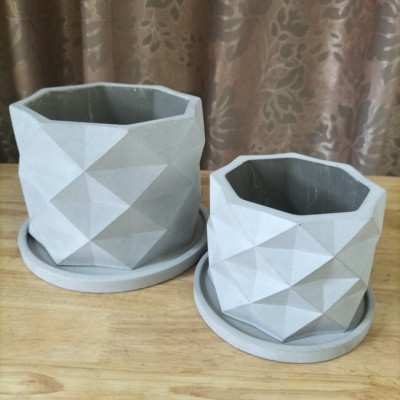 Chậu trồng sen đá , xương rồng, bonsai cây cảnh bằng xi măng Model Origami hình trụ tròn 11x8.5cm- Cement pots handmade Vintage / gift