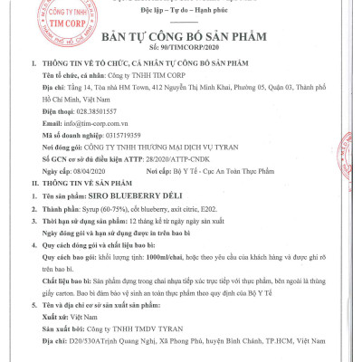 Siro việt quất Déli - 1 lít - đậm đặc, chuyên dùng pha chế trà trái cây, soda