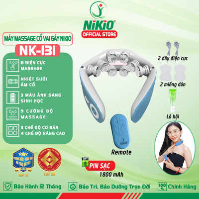 Máy massage cổ xung điện Nikio NK-131 - 8 điện cực, 2 miếng dán, HDSD bằng giọng nói