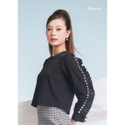 Set Áo Đen Tay Vây Cá Quần Lưng Liền Caro Trắng Đen Maxivic M-SETBO-08