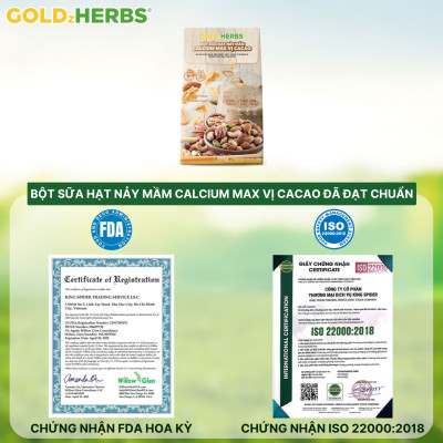 Bột sữa hạt nảy mầm Calcium Max vị cacao GoldzHerbs – 14 gói/ 500g
