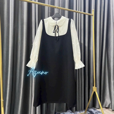 Váy Bầu Thiết Kế- Đầm Bầu Công Sở Dài Tay Tơ Phối Dễ Thương V36