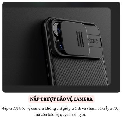 Ốp lưng cho iPhone 16 / 16 Plus / 16 Pro / 16 Pro Max hiệu Nillkin Camshield chống sốc nắp trượt bảo vệ camera - Viền TPU, đệm khí chống sốc, Lưng nhám PC chống vân tay - Hàng nhập khẩu