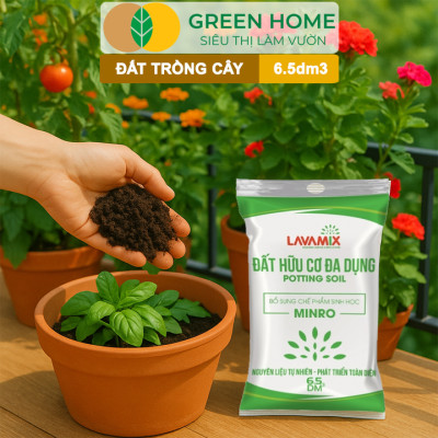 Đất Trồng Cây GreenHome, Lavamix, Bao 6.5dm3 (3kg), Đầy Đủ Dinh Dưỡng, Chuyên Trồng Rau, Hoa, Kiểng