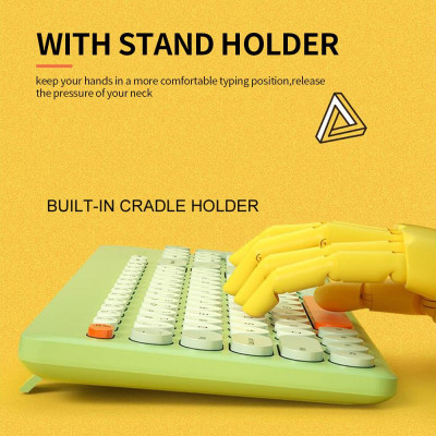 Bộ bàn phím tròn và chuột không dây BOW K221 2.4G Set 96 Key - xanh lá