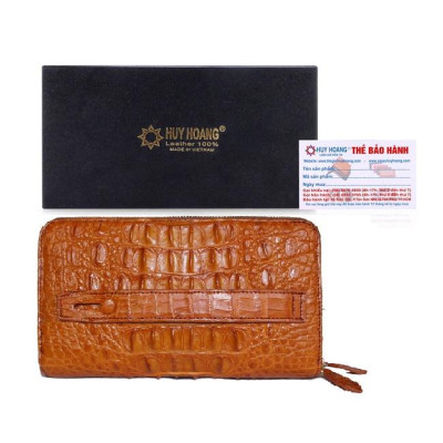 HC3738-39-40-41 - Bóp nữ da cá sấu Huy Hoàng nhiều ngăn gai cầm tay màu đen, nâu đỏ, vàng bò, nâu đất