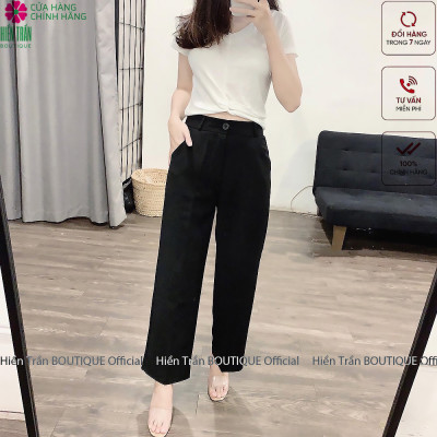 Quần ống rộng Hiền Trần BOUTIQUE lưng cạp cao baggy vải nữ dài suông loe culottes xuông màu đen