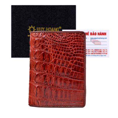 HJ2255-2256-2703-2710 Ví nam Huy Hoàng da cá sấu kiểu đứng gai lưng màu nâu đỏ, đen, nâu đất, vàng bò