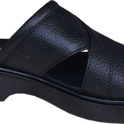 Dép quai ngang nam Trường Hải da bò cao cấp mềm mại không bong tróc màu đen đế PU siêu nhẹ cao 5cm QN0744