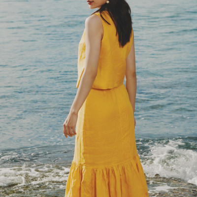 Váy Midi Godet Linen Tràng An SKI052 thời trang thiết kế Hity