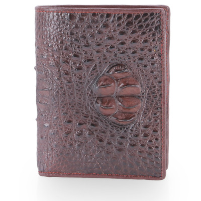 HJ2239 - Bóp nam Huy Hoàng da cá sấu nguyên con kiểu đứng màu nâu đất