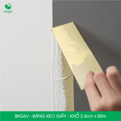BKG6V - Block 6 cuộn băng keo giấy khổ 2.4cm x 50m - Băng dính giấy viết được, chặn màu sơn