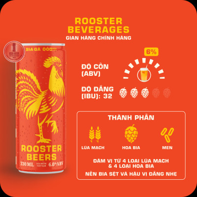 Bia thủ công | Rooster Beers Pale (Bia Gà Pale) Thùng 24 Lon cao Sleek can 330ml