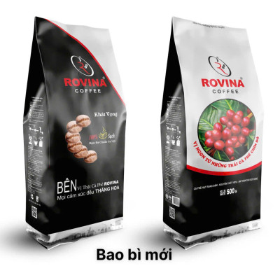 Cà Phê Rovina Khát Vọng - Pha Máy - Gói 500gr Nguyên Hạt Với Mùi Vị Đặc Trưng Đúng Vị Thật Của Cà Phê Việt Nam, Vị Đắng Của Robusta, Mùi Thơm Của Arabica