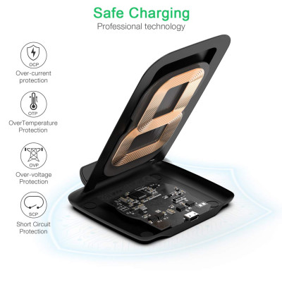 Đế sạc nhanh không dây Qi kiêm giá đỡ cho điện thoại hiệu CHOETECH HPK-T555 trang bị Công suất 10W, thiết kế nhỏ gọn, chuẩn sạc MFI cho Apple - Hàng chính hãng