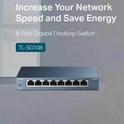 Switch TP-Link TL-SG108 Gigabit Hàng Chính Hãng - 8 cổng RJ45 10/100/1000Mbps, Vỏ Kim Loại