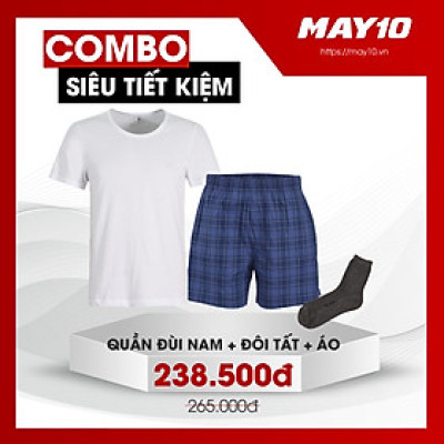 COMBO SIÊU TIẾT KIỆM ÁO LÓT CÓ TAY NAM MAY 10 + QUẦN ĐÙI + TẤT CỔ CAO NAM MAY 10 55K (GIAO MÀU NGẪU NHIÊN)