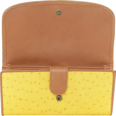 Ví Nữ Da Đà Điểu 3 Gấp Huy Hoàng HT3404 (19 x 10.5 cm) - Vàng