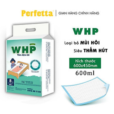 Tấm Đệm Lót WHP Underpad, Siêu Thấm Hút, Chống Trào Ngược, Khử Mùi Hiệu Quả Size 60x45 cm (8 miếng/túi)