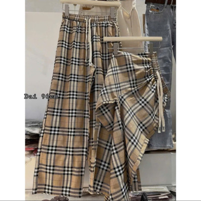 Quần suông kẻ, hàng quảng châu, chất vải mềm mịn, Quần ống rộng kiểu dáng trẻ trung, phù hợp nhiều lứa tuổi, từ 40-65kg